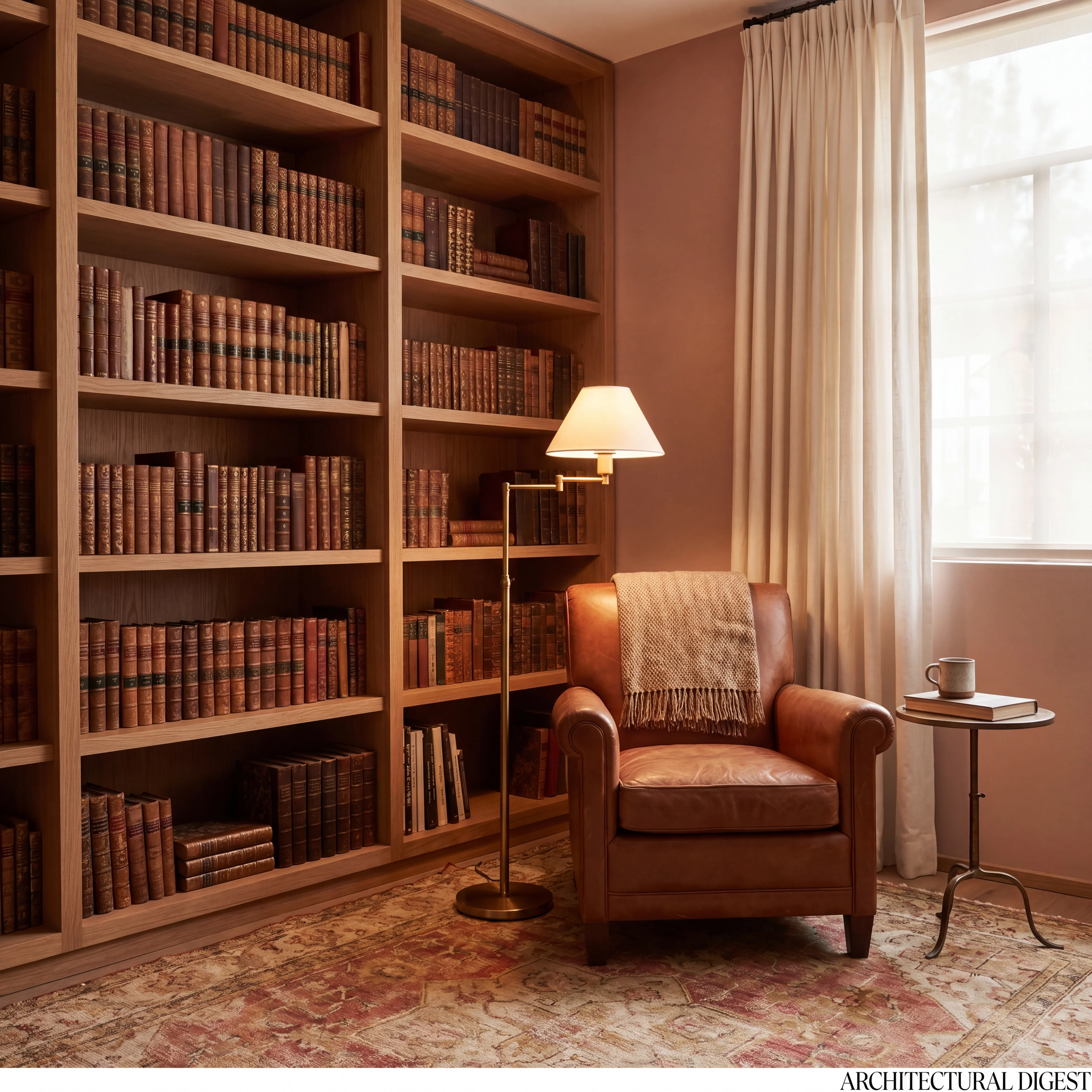 Biblioteca con libreros de roble a medida — Biblioteca Condesa