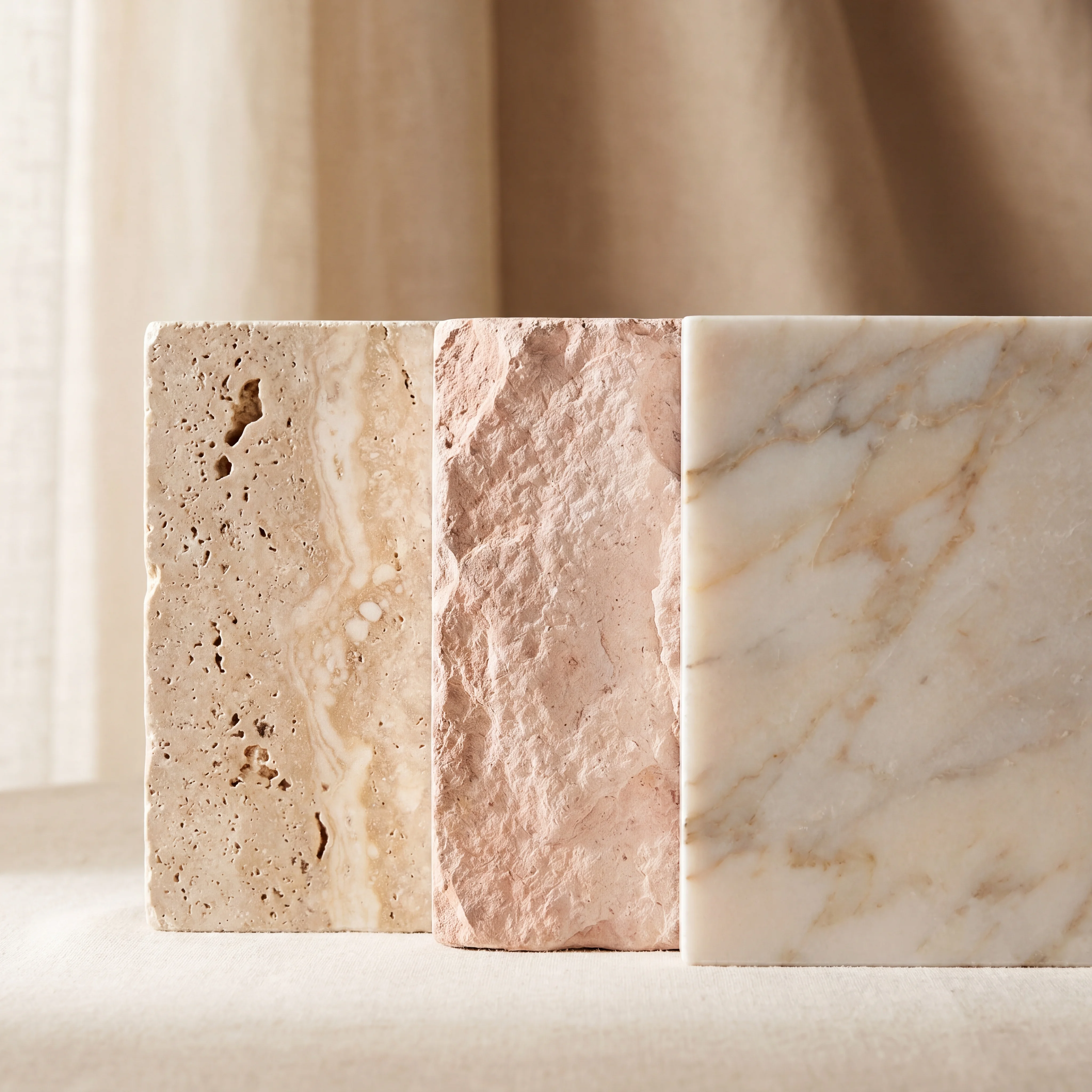 Muestras de piedras naturales — travertino, cantera, mármol