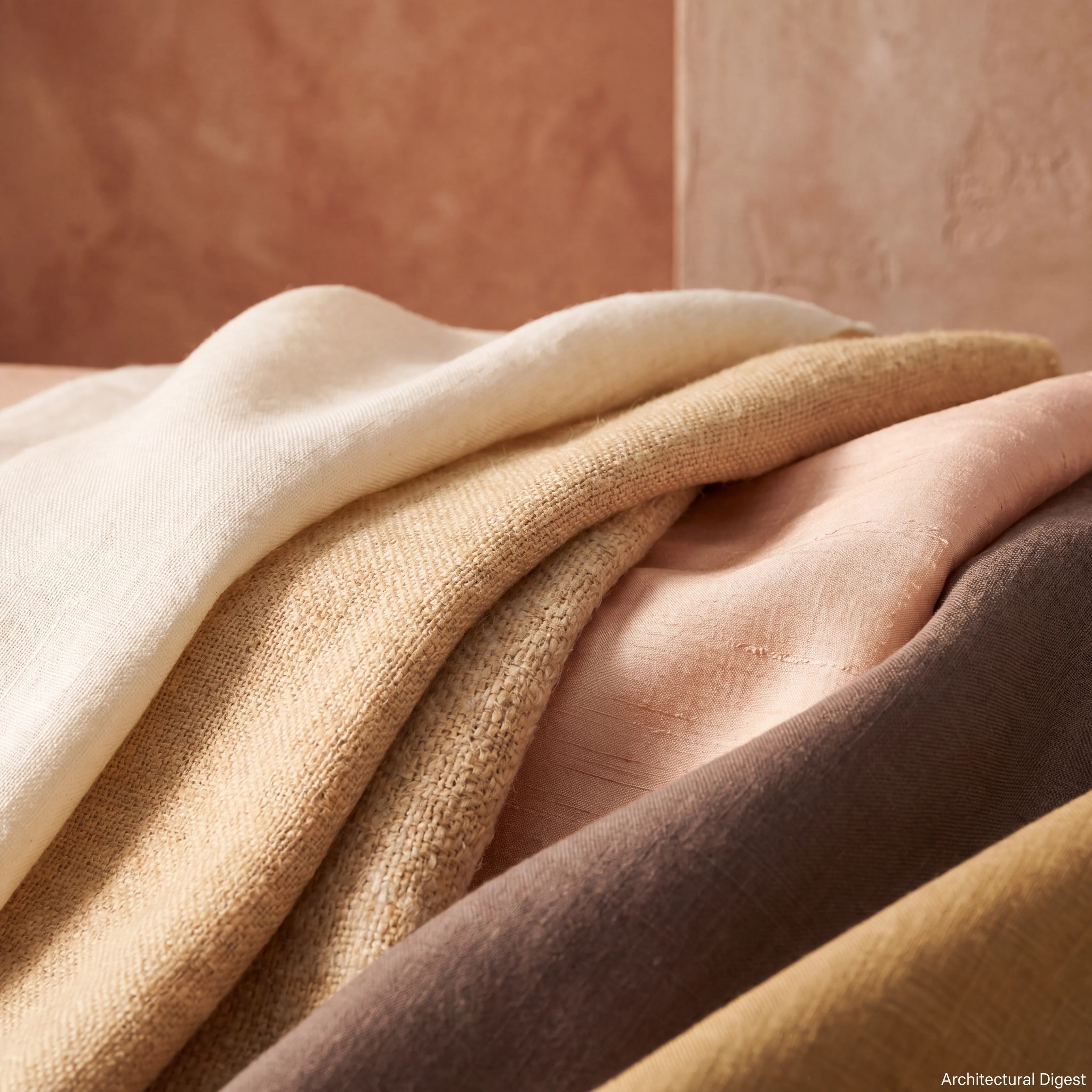 Muestras de textiles naturales — lino, lana, seda cruda