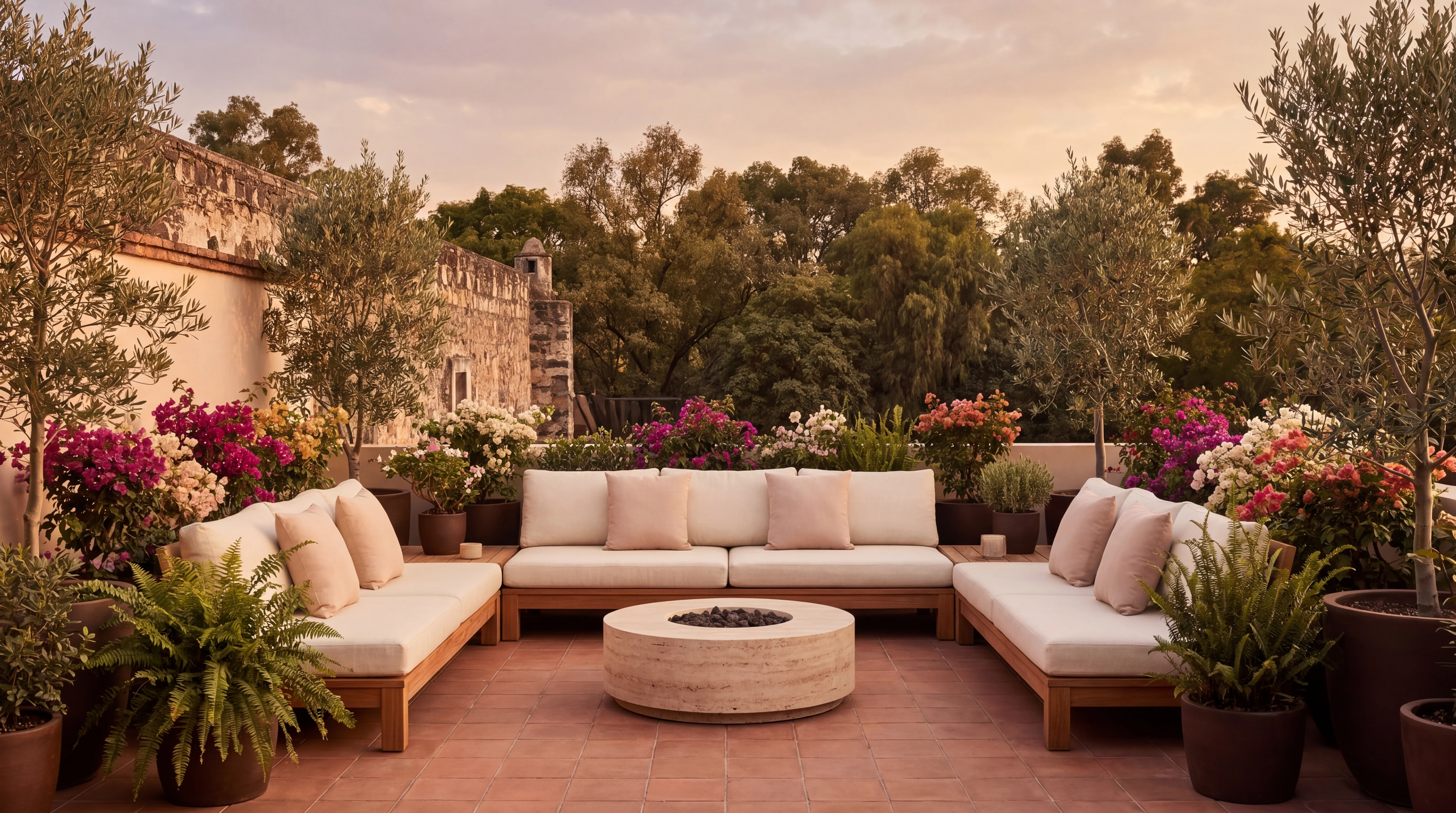 Terraza con jardín y mobiliario de teca — Terraza San Ángel